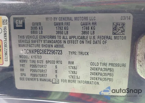 2014 Chevrolet Silverado 1500 Work Truck 2Wt from USA, damaged, VIN 1GCNKPEC6EZ296723